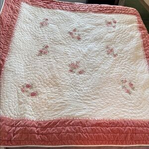 Laura Ashley Linen Cotton Embroidered Floral Quilt- Works for Twin or Full